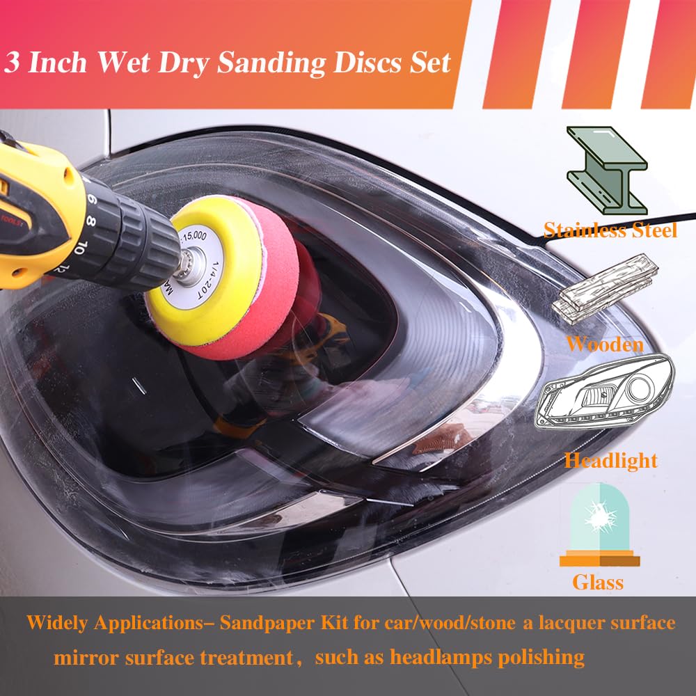 Sandpaper Kit - 3 Inch Sanding Discs for Car & Wood -7