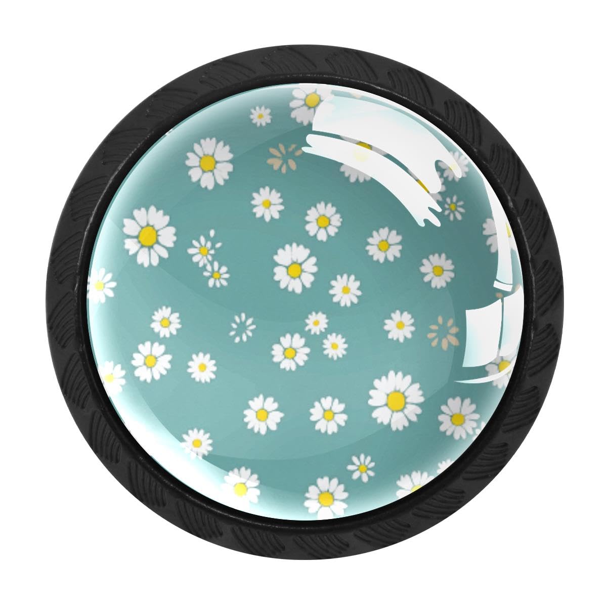 4 PCS Kitchen Cabinet Knobs, Daisies Floral Drawer Knobs Dresser Handles