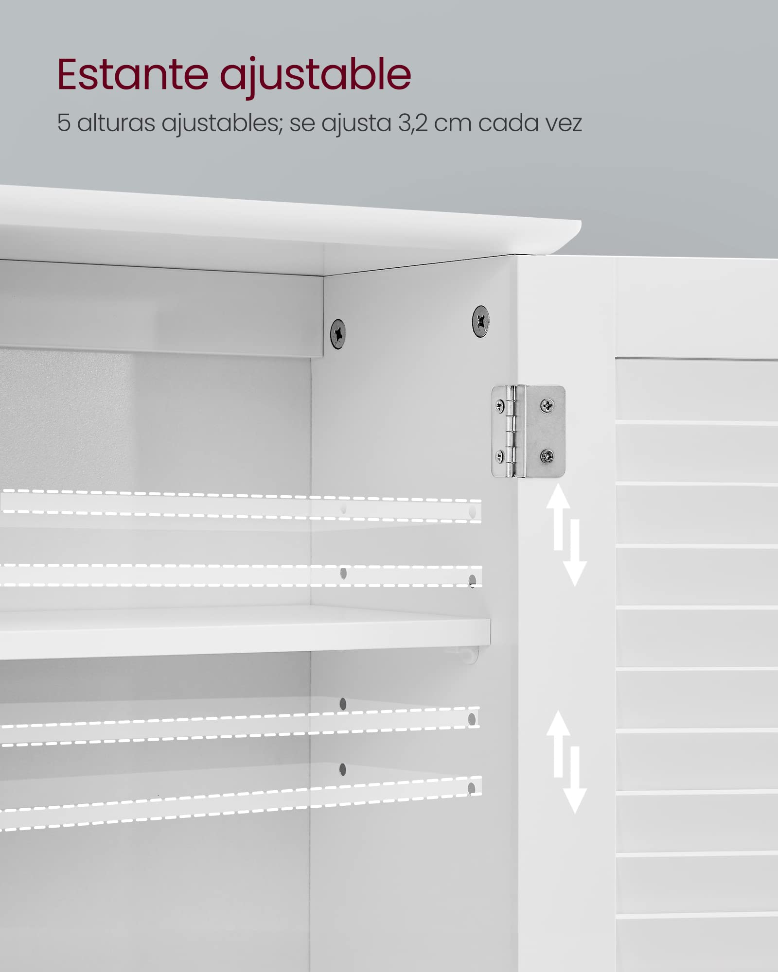VASAGLE Armario de Pared para Baño, Armario Colgante, Armario de Almacenamiento con Estante Ajustable, Puertas de Doble Persiana y Estante Abierto, 20 x 60 x 70 cm, Blanco BBC27WT