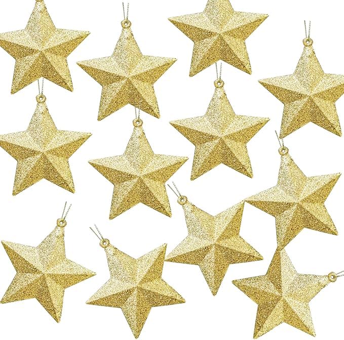 ATB-Foger 12 x Gold Star Christmas Decoration with Lanyards Xmas Tree...