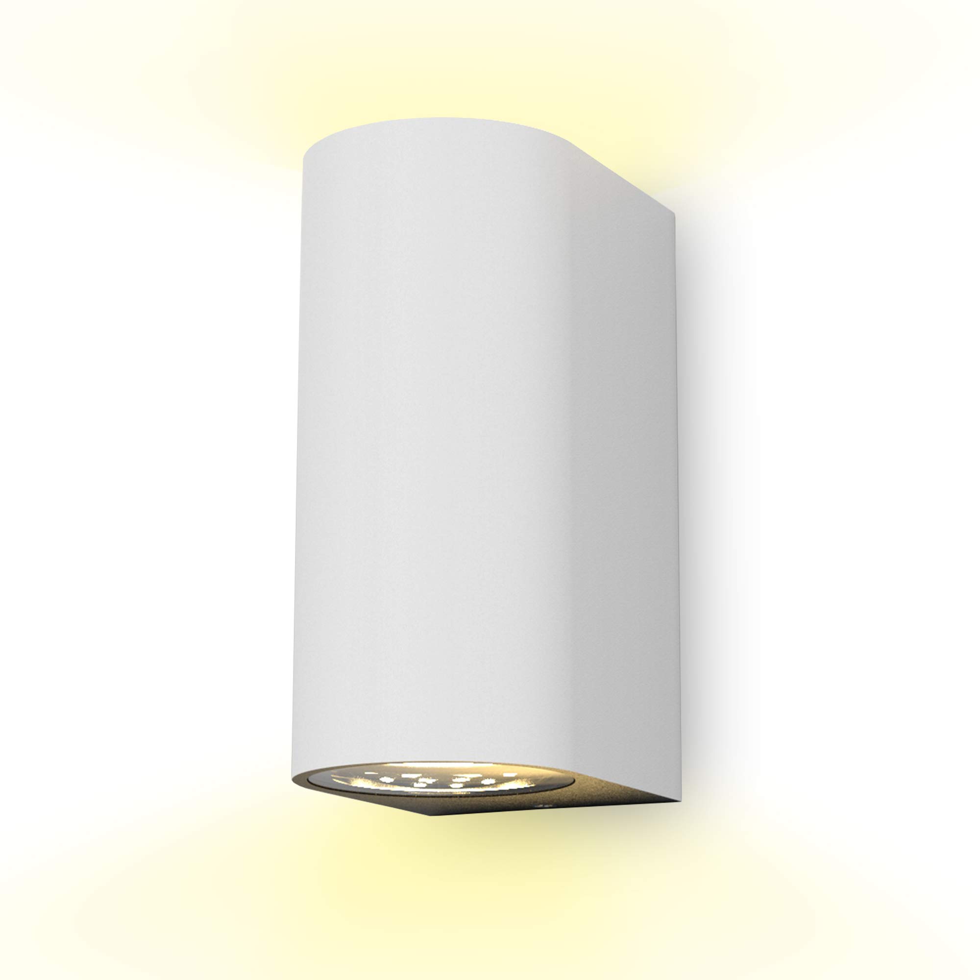 B.K.Licht - Wandlampe mit warmweißer Lichtfarbe, GU10 Fassung, je 5 Watt, 400 Lumen, Aussenlampe, Wandleuchte aussen, LED Strahler außen, Außenleuchte, Außenwandleuchten, 15,1x6,7x9,2 cm, Weiß