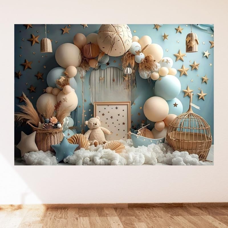 Image of Soft Pastel Balloon Backdrop with Decorations for Kids Birthday Party Event and Photo Background Setup