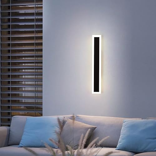 Miniatura 3 de DIKAIDA Moderno aplique de pared enchufable para interiores y exteriores, 24 pulgadas, luz LED de pared negra mate de 20 W, blanco cálido, 3000 K,