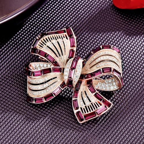 Image of Elegant Crystal Bowknot Brooch Pin Glittering Rhinestone Bowknot Suit Lapel Pin Cubic Zirconia Bow Jewelry for Women Girls Accessories