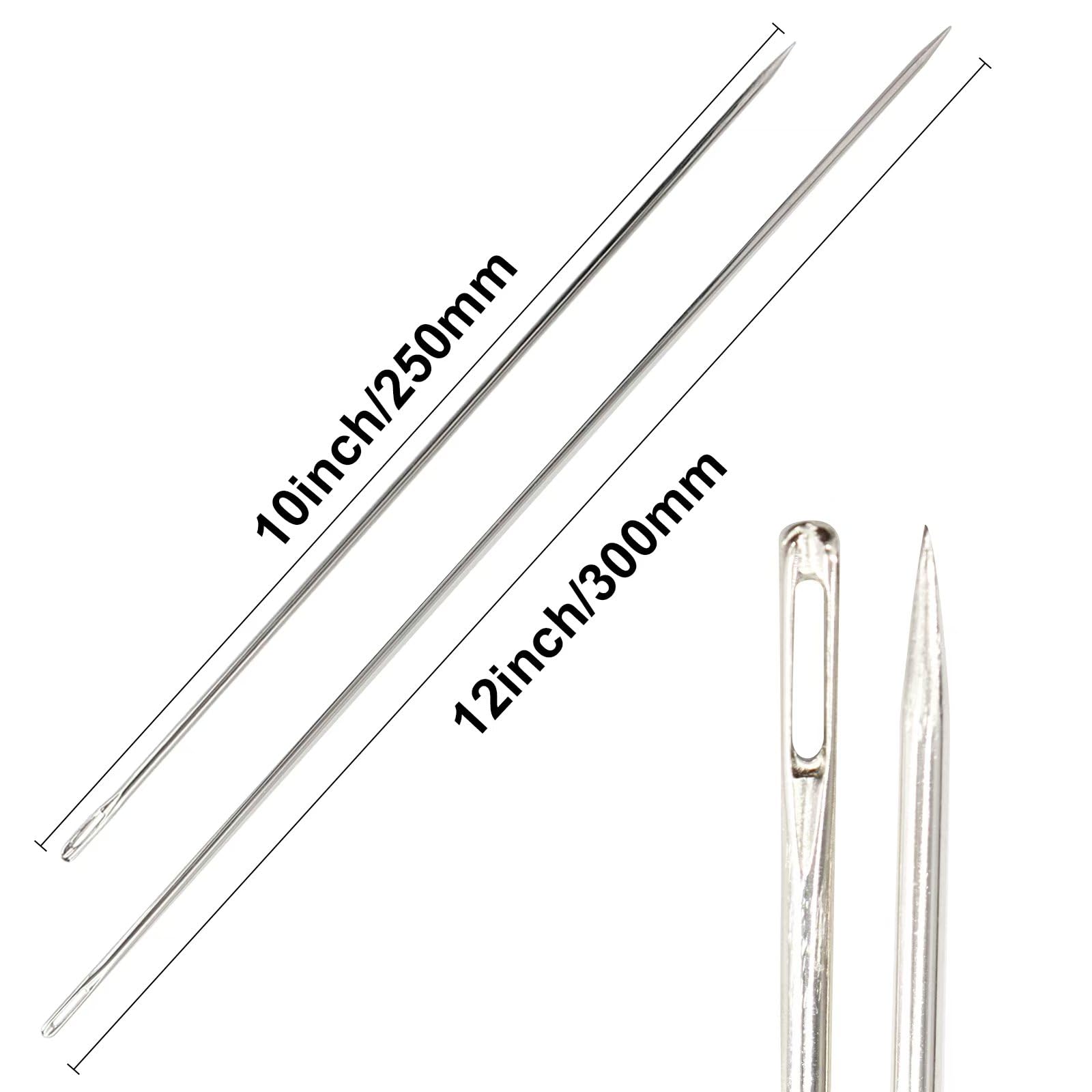 2 agujas profesionales de tapicería, agujas de coser largas, agujas de coser a mano de ojo grande de 10 pulgadas/12 pulgadas, con tubo de almacenamiento de agujas, para acolchado del hogar, costura