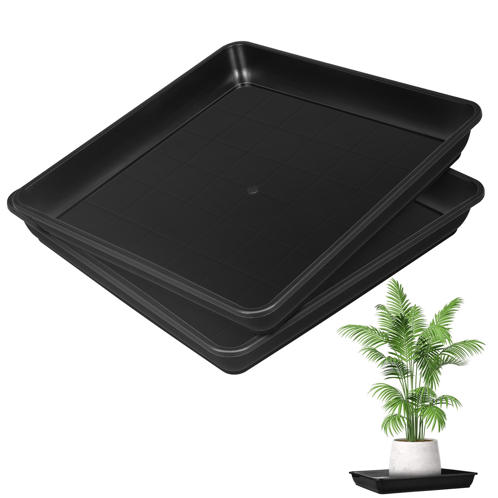 TOYANDONA Black PP Flower Pot Drip Tray 2pcs 16 Inch Plant Saucers