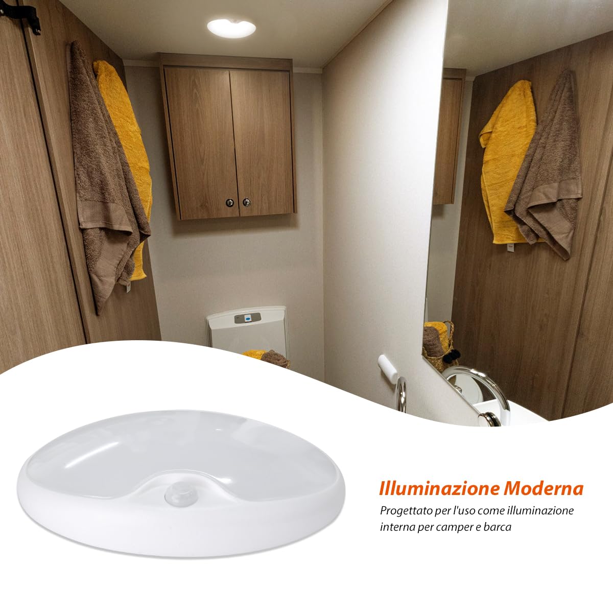 Lampada LED 12V con Sensore di Movimento 3500K Plafoniera Soffitto 153X88MM per Camper Furgone