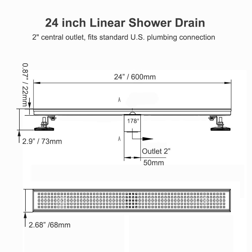 Buy Nicmondo Linear Shower Drain 24 Inch, Bathroom Rectangular Floor