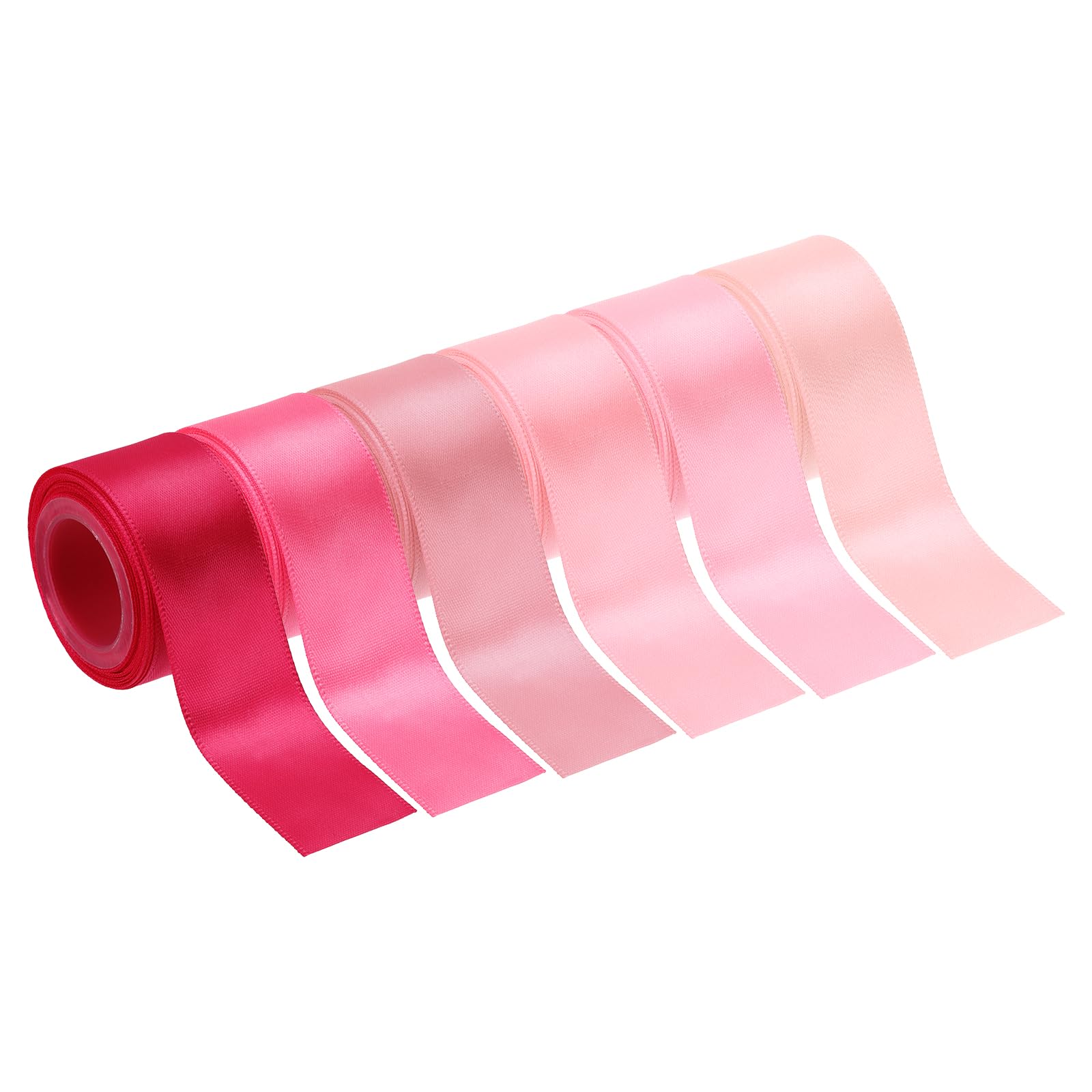 PATIKIL 1-1/2 Inch x 30 Yards Solid Satin Ribbon, 6Pcs Polyester Fabric Ribbon Roll Single Faced for Gift Wrapping Crafts Wedding Birthday Bouquet Hair Bows DIY Decoration, Bright Pink