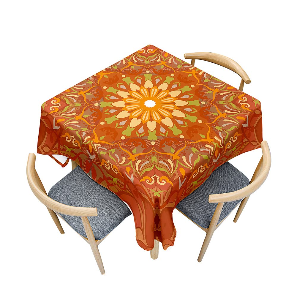 Treer Mandala Style Table Cloth, Square Splash Proof Tablecloth Tablecloths Wipeable Table Cloths for Kitchen Decoration Outdoor Picnic (200x200cm,orange)
