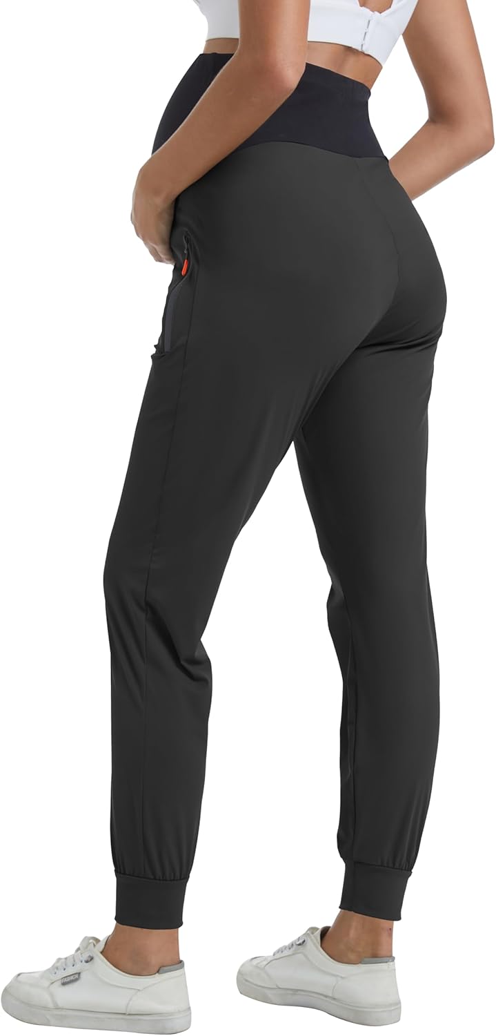 Women's Maternity Joggers Casual Scrub Pants Quick-Dry Pregnancy Sweatpants with Zipper Pockets - Image 4