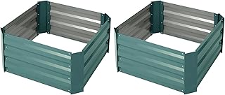 DKIEI 2 Packs Raised Beds Garden Raised Planters, 100x100x30cm Galvanised Steel Powder Coated Metal Raised Garden Kit for Plants Vegetables Flowers & Herbs Growing, Bottomless Planter Green