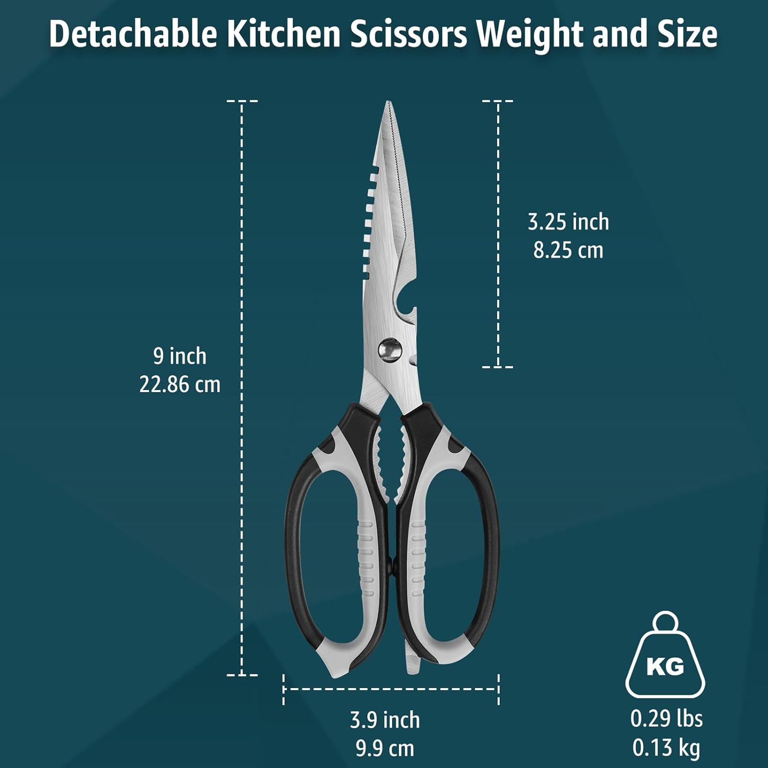 BoFuYuan Kitchen Scissors, 9-Inch Heavy Duty Multipurpose Food Cutting Shears, Detachable Dishwasher Safe, Sharp Serrated Blade, Ergonomic Non-Slip Handle for Food, Meat, Herbs, Black