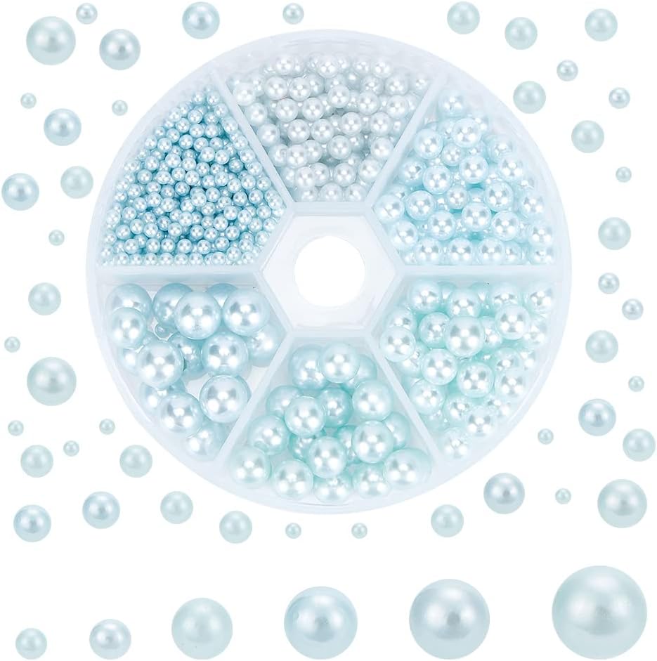 1113pcs Vase Filler Faux Pearls 6 Sizes No Holes Undrilled Imitated Pearl Beads Blue Makeup Filler Loose Beads for Christmas Wedding Party Home Decoration (2.5mm, 4mm, 5mm, 6mm,7mm, 8mm)