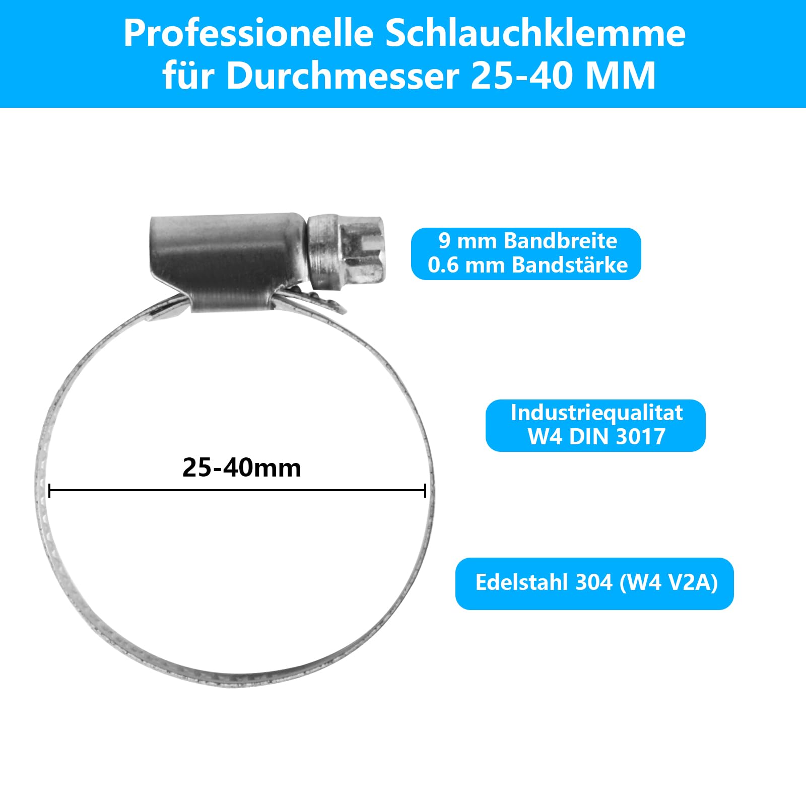 11 Fascette Stringitubo Acciaio Inox 304 - Regolabili 25-40mm, Per Tubi Acqua O Auto