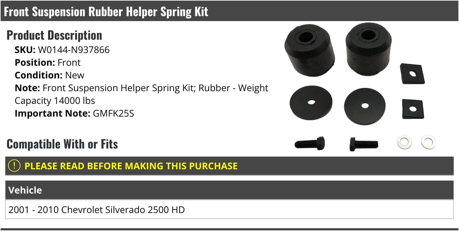Front Suspension Rubber Helper Spring Kit - Compatible with 2001-2010 Chevy Silverado 2500 HD