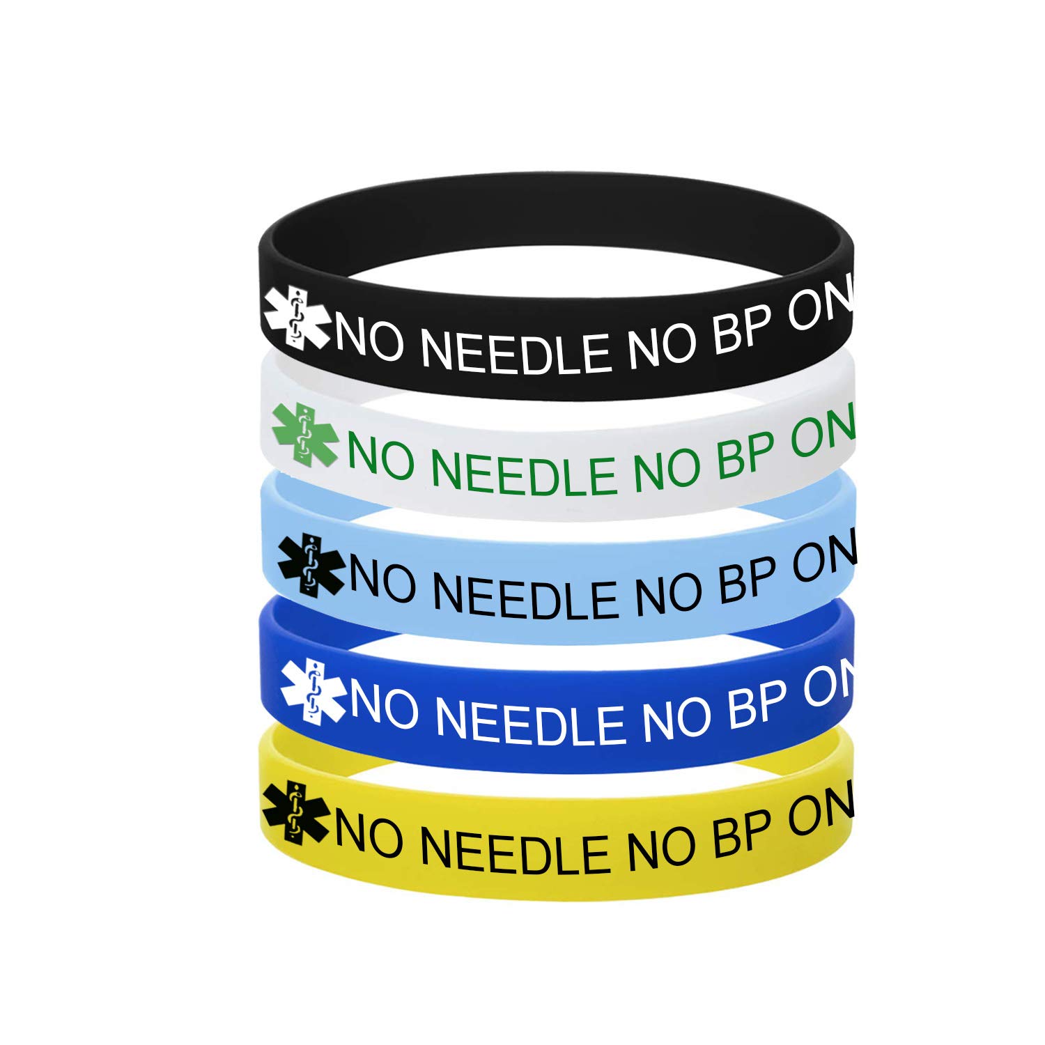 5 Color Pack-Personalized Engraved Medical Alert ID Jewelry Food Drug Allergy Bracelets,100% Silicone Rubber ID Survivor Bracelet Band,Emergency Contact Bracelet,Diabetes Bracelet,5.5"-7.9"