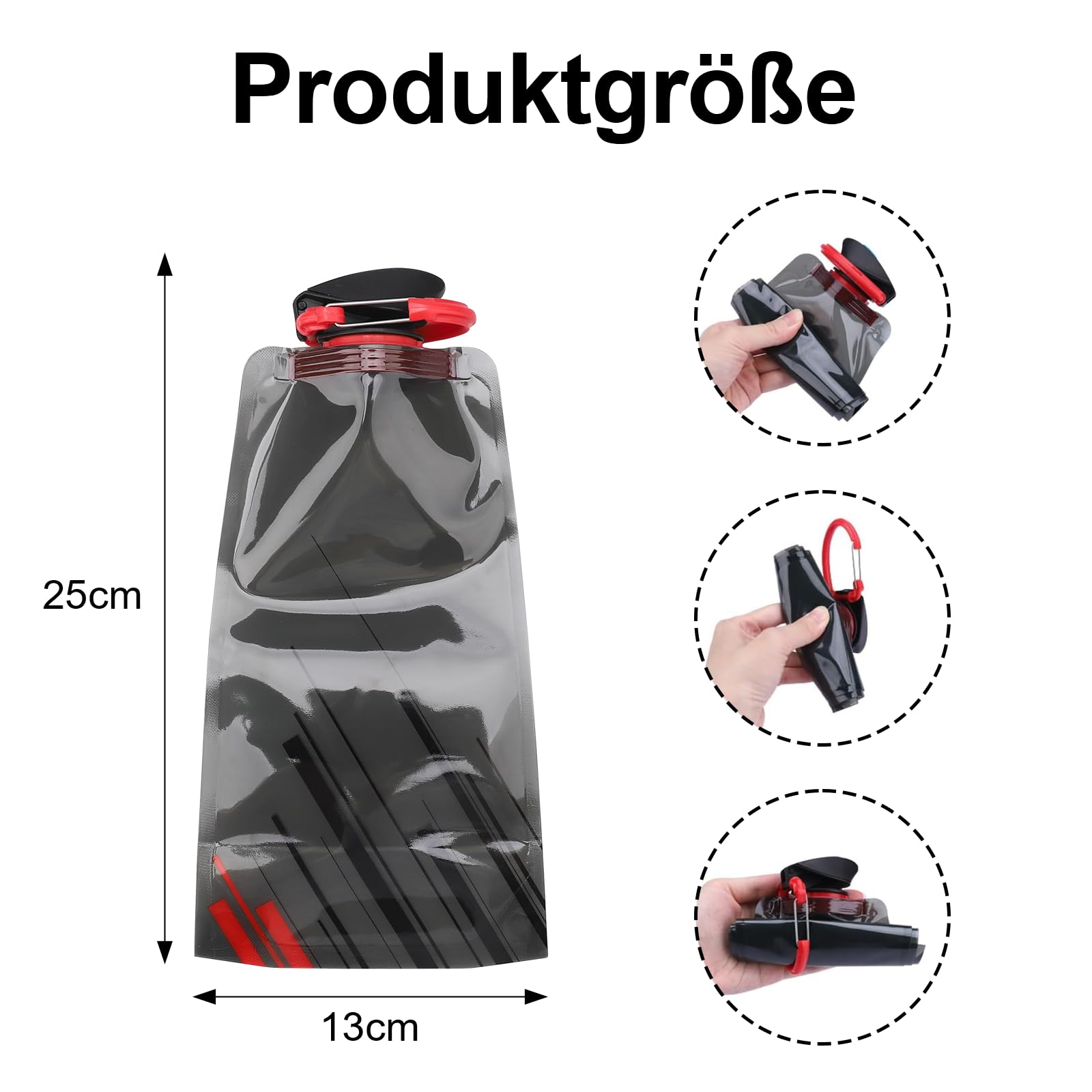 LEMONSTONE Zestaw 3 składanych butelek na wodę o pojemności 700 ml, wielokrotnego użytku, bez BPA, z klipsem, do wędrówek, przygód, podróży, kolor czarny, niebieski, czerwony