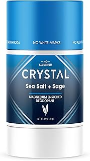 Crystal Magnesium Solid Stick Natural Deodorant, Non-Irritating Aluminum Free Deodorant for Men or Women, Safely and Effectively Fights Odor, Baking Soda Free, Sea Salt + Sage, 2.5 oz