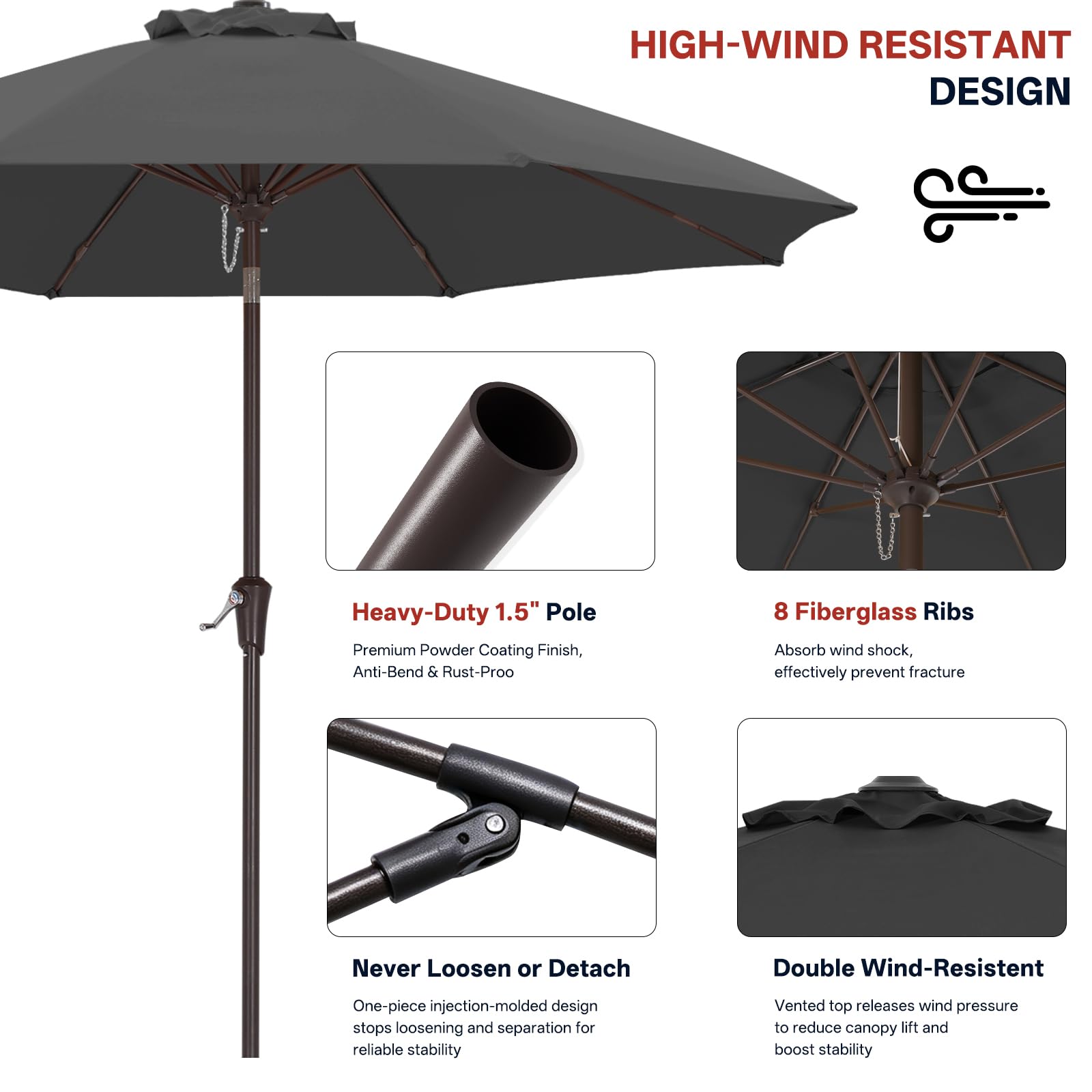 ABCCANOPY Parapluie extérieur rond en aluminium rotatif à 360° pour piscine jardin