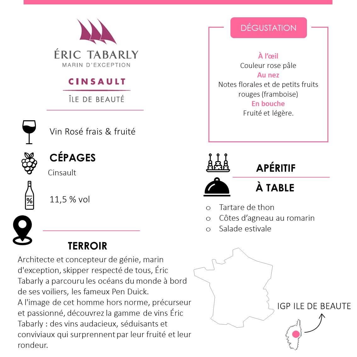 Eric Tabarly - Vin Rosé Corse - IGP Ile de Beauté - Lot de 6 bouteilles x 75 cl