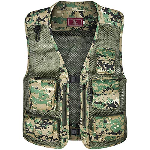 LOOGU Outdoor Fly Fishing Vest with Multi-Pockets for Fishing,Hunting, Hiking, Climbing, Traveling, Photography - Woodland Digital