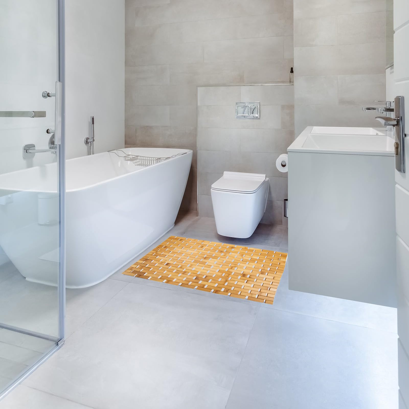 LALAFINA Fußmatte in Badezimmer für rutschfeste Zimmer Bambus Verschleißfestes Naturmaterial Braune Bambusmatte Blockförmigem Design and für Dormitorium