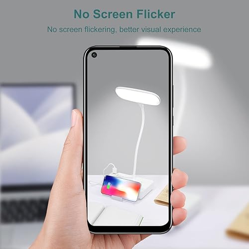 Miniatura 9 de Lámpara de escritorio LED, toma de corriente con luz nocturna de atenuación, lámpara de mesa, 3 modos de iluminación, extensión de carga de