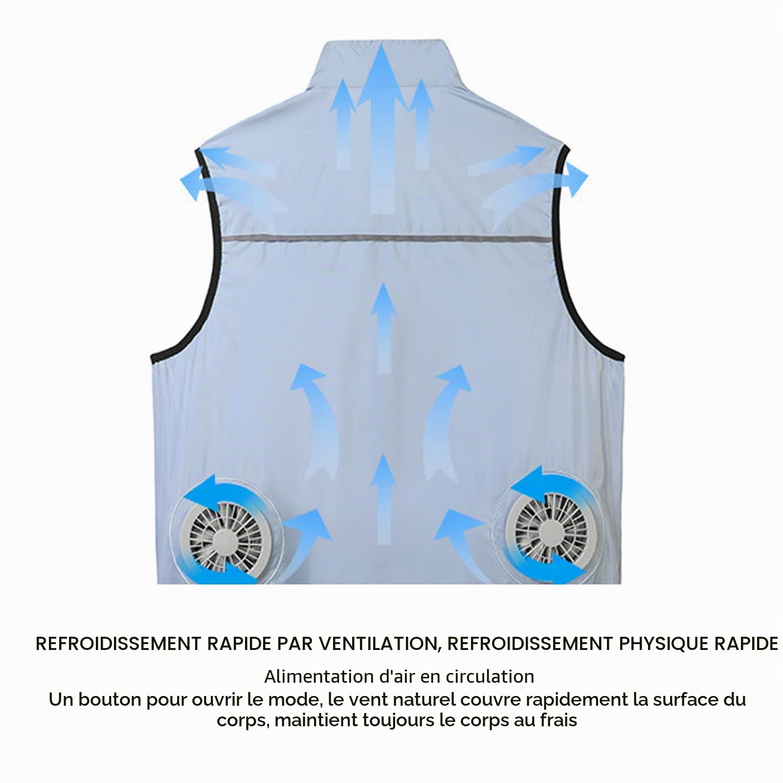 Gilet de Refroidissement pour Homme et Femme, Comprend 2 Ventilateurs Portables 3 Modes de Vitesse, Vêtements de Climatisation avec Poches pour Temps Chaud, Extérieur, Voyage, Travail, été.(2XL)