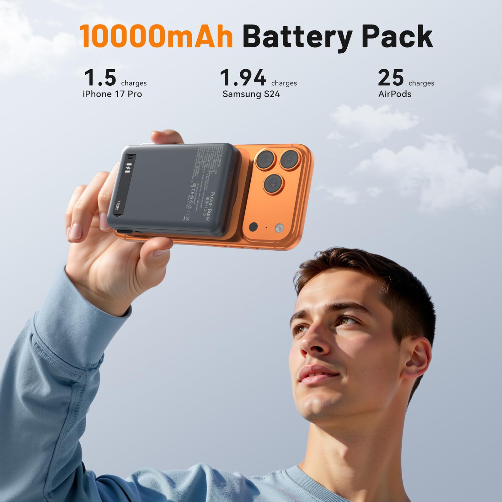 Batterie Externe MagSafe 10000mAh Certifiée Qi2 - Charge Sans Fil 15W & USB-C 20W Rapide - Compatible IPhone 12 à 16