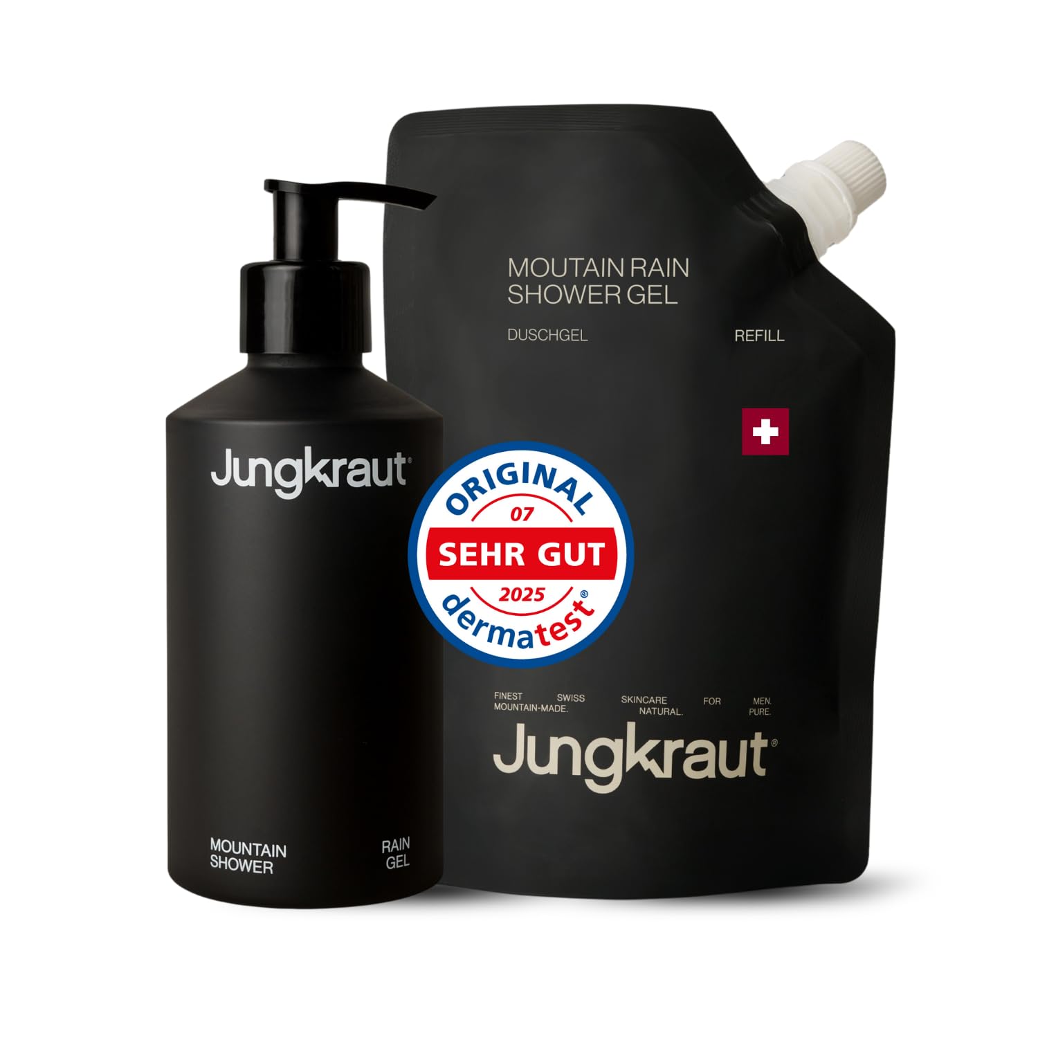 Gel de ducha Mountain Rain Shower de 300 ml + relleno de 600 ml, gel de ducha natural para frescor diario de montaña, pH neutro, revitalizante, hidratante, suave, hecho suizo