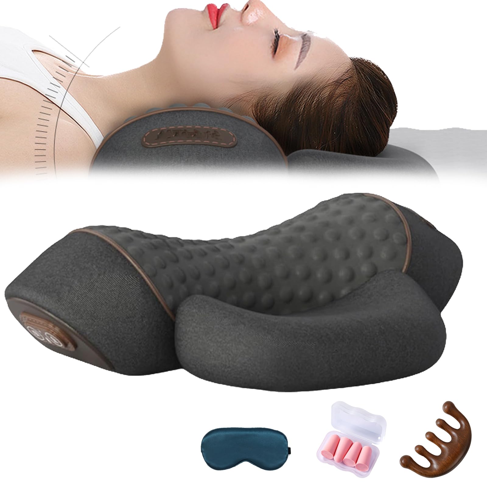 Bulnire Cervicale Pillow, Massaggiatore for il collo 3 in 1, Deep Massage and Relaxation, with Heat, Neck Stretcher Massage Relaxer (Black)