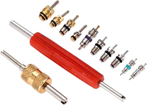 Miniatura 6 de Mtsooning Kit de accesorios de núcleo de válvula de aire acondicionado, AC R12 R134A Núcleos de vástago de válvula de neumático de refrigeración y