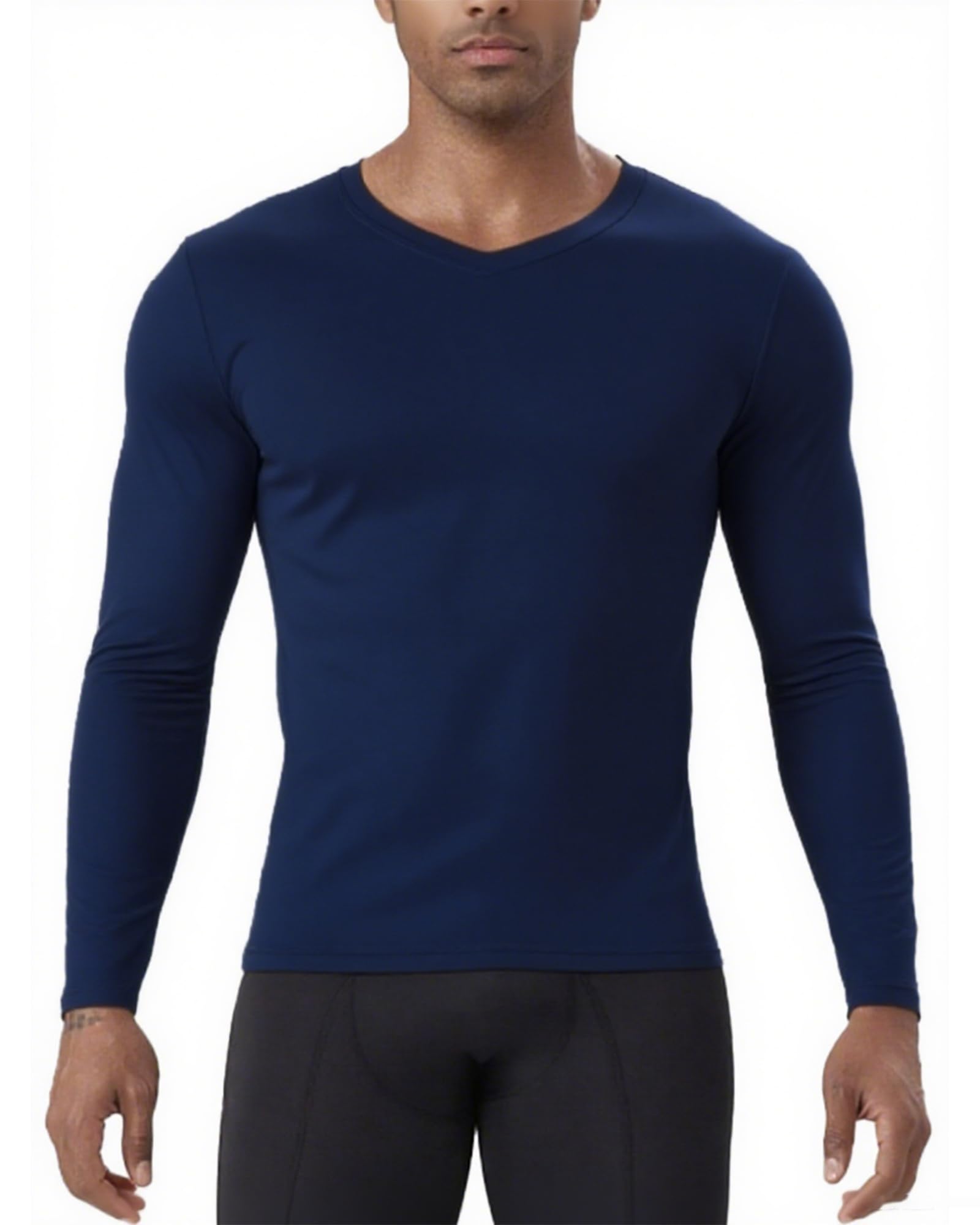 Men's Compression Shirt V Neck Long Sleeve Workout Shirts Cool Dry Fit Athletic Base Layer Tops