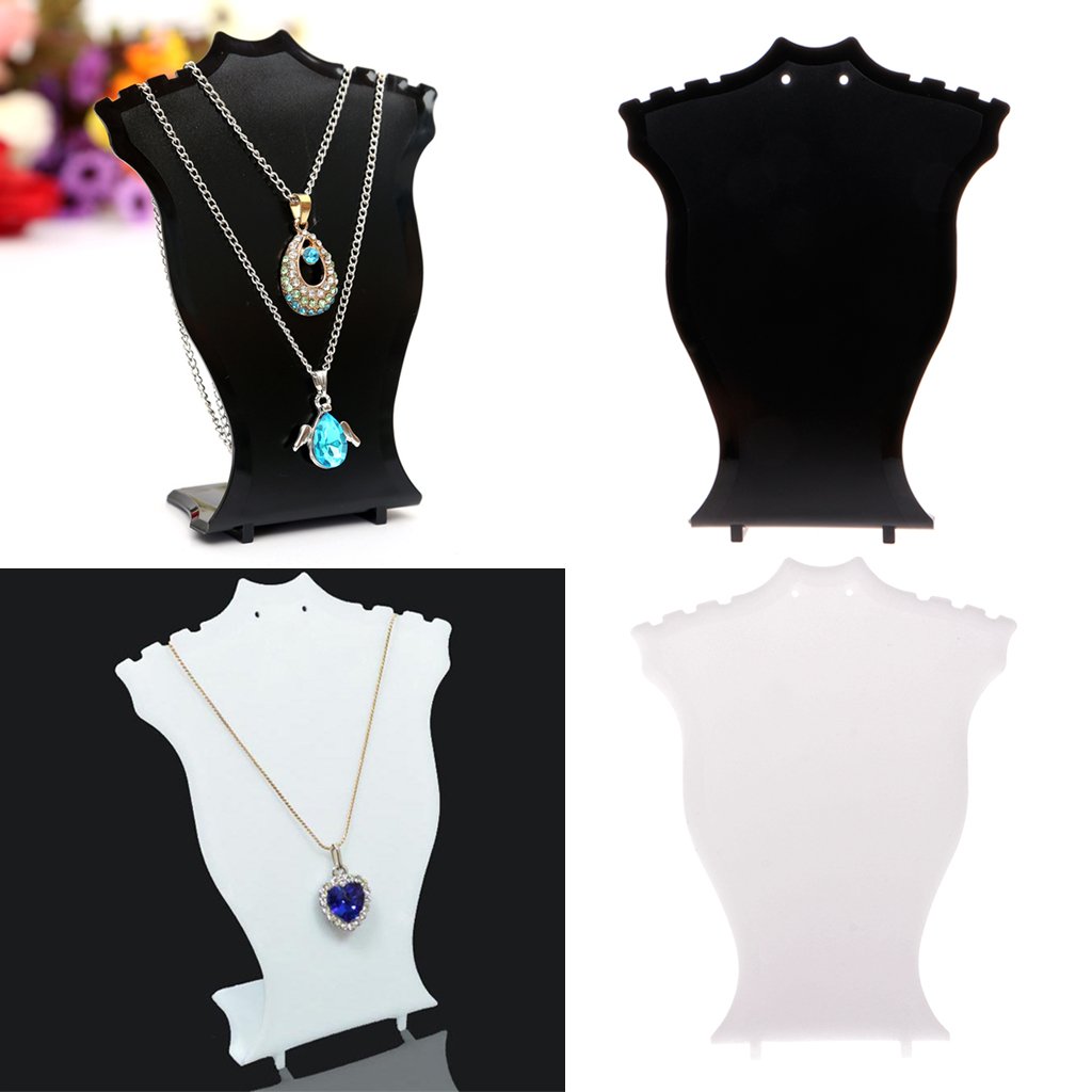 JAGTRADE Necklace Plastic Necklace Bust Jewelry Display Stand Black White Bust Long Necklace and Earrings Display Stand with Ears Holes, 12.5cmx10cm