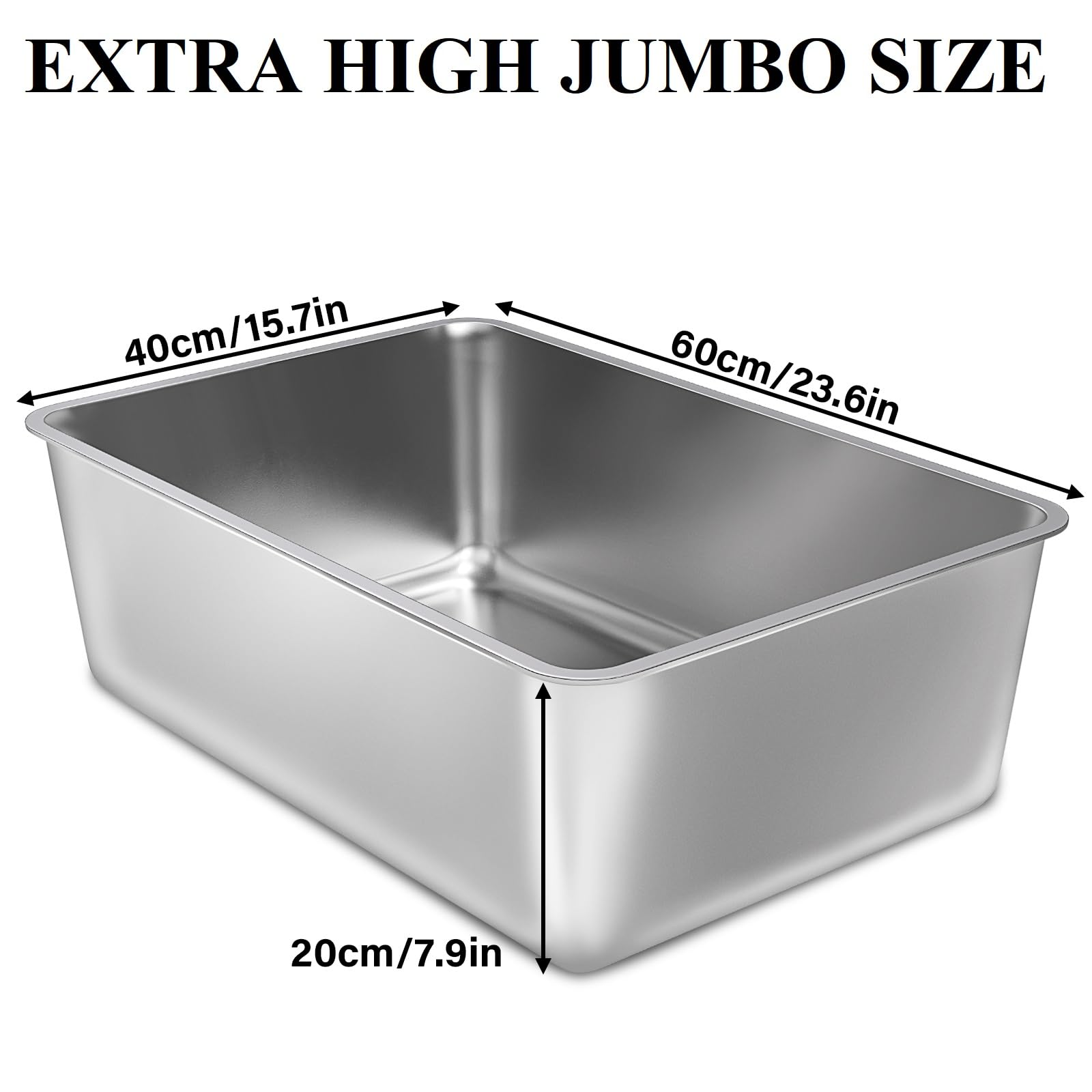 Stainless Steel Litter Box 2 Pack, 23.6x15.8x8 Inch(Deep) Stainless Steel Cat Litterbox XXL with High Sides, Non Stick No Smell Easy Clean Jumbo Metal Litter Boxes for Big/Fat Cats - image 2