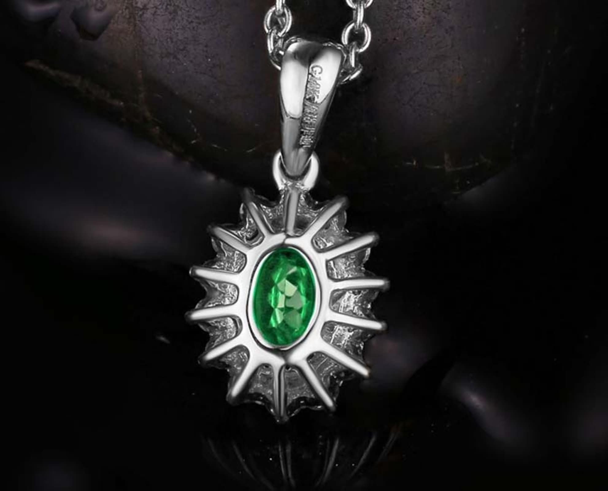 Collar Cadena Oro 18K para Mujer,Colgante Flor y Oval con Esmeralda Creada Collares para Mujer de Plata