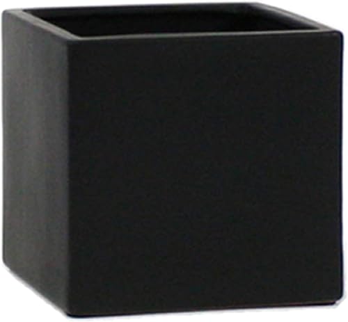 WGV Ceramic Cube Vase Width 5.5" Height 5" (Fits 5" Pot) Elegant Modern Block Square Floral Planter Terrarium Container Table Dresser for Event Accent Home Office Decor Black 1 Piece