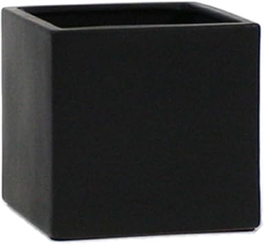 WGV Ceramic Cube Vase Width 5.5" Height 5" Fits 5" Pot Elegant Modern Block Square Floral Planter Terrarium Container Table Dresser for Event Accent Home Office Decor Black 1 Piece