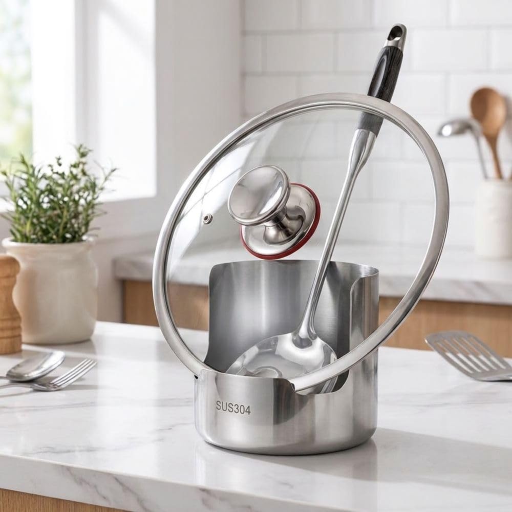 Topfdeckel-Aufbewahrungsregal, Edelstahl-Löffelhalter, organisiertes Küchenzubehör für Deckel und Utensilien, langlebige und stilvolle Aufbewahrungslösung