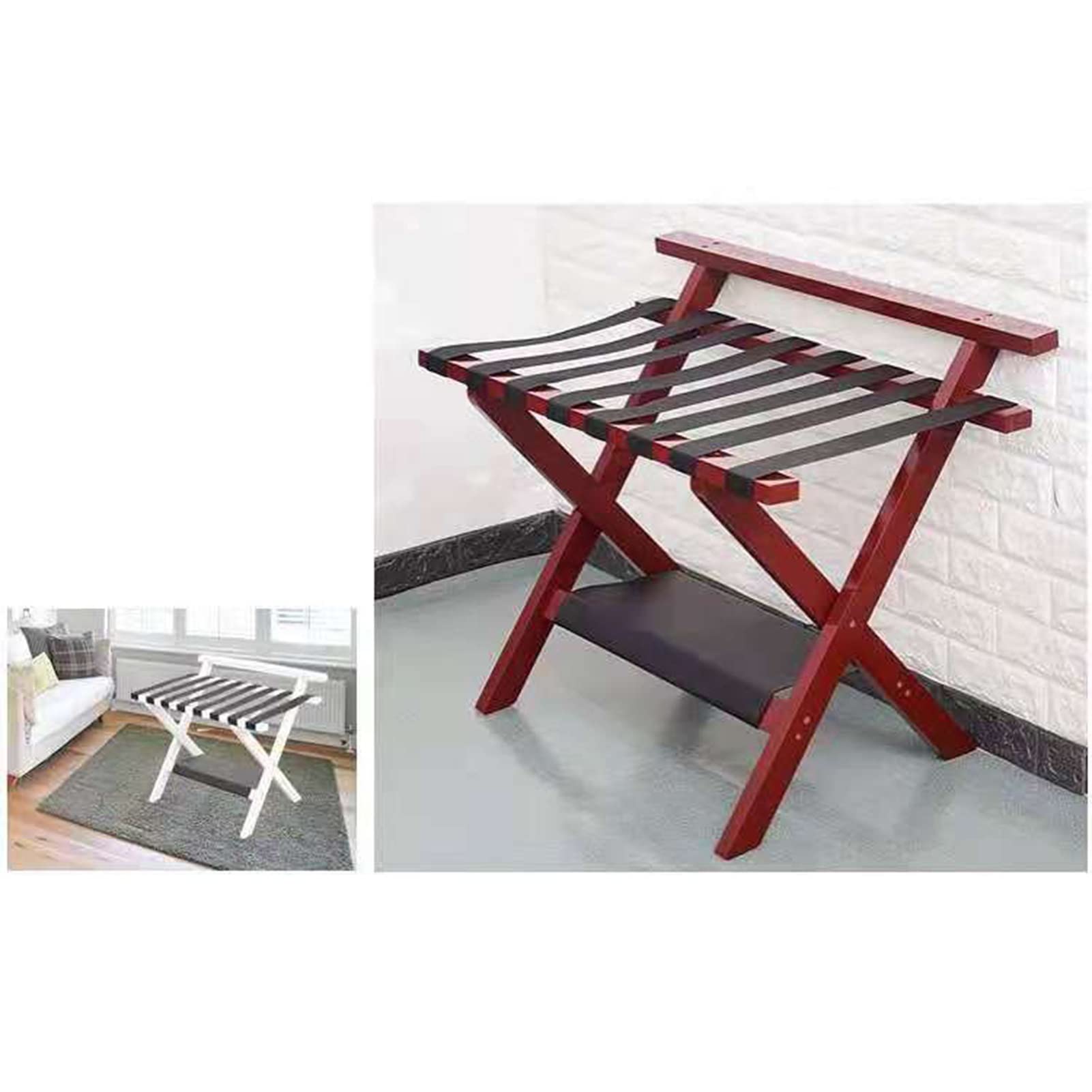 Portavaligie, Portavaligie In Pelliccia, Portavaligie Pieghevole Con Schienale, Supporto Per Valigie Da Camera D'Albergo, Portaborse Da Viaggio, Ripiano Portavaligie In Legno, Rosso 80X50X65Cm