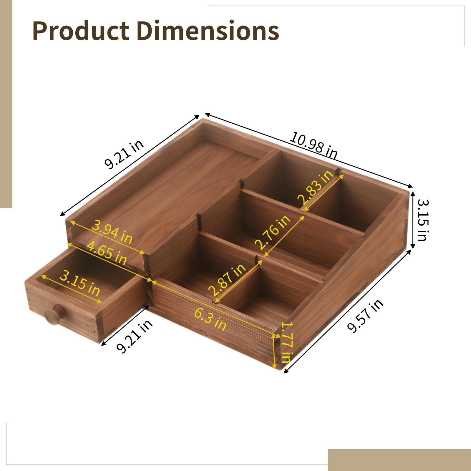 Parfüm Organizer aus Massivholz, verstellbarer Ständer mit 6 Fächern und versteckter Schublade, platzsparendes Tischtablett, eleganter Holz Organizer im Vintage Stil für Bad und Waschtisch
