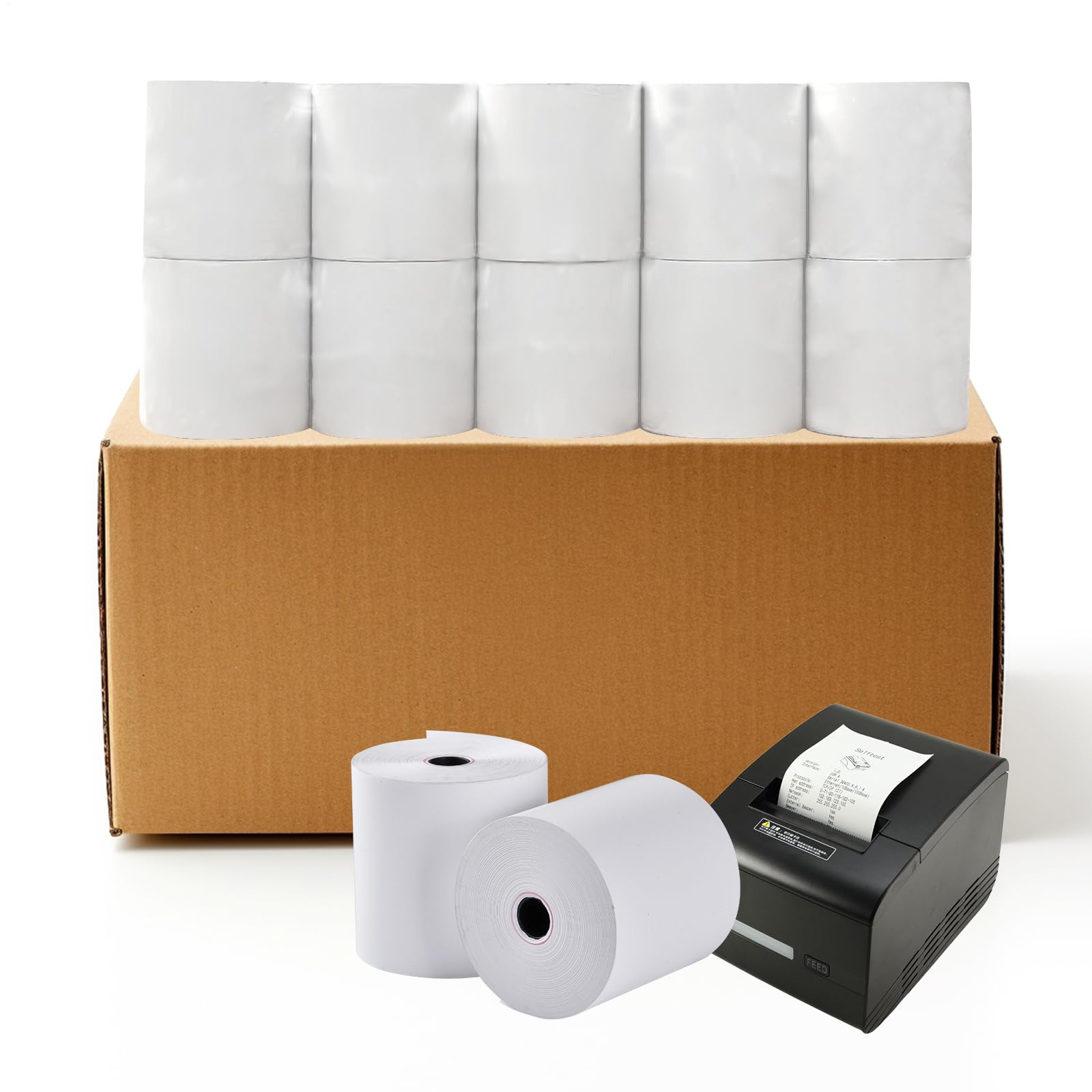 50 Rollen 80mm x 80m x 12mm Thermopapier Kassenrollen Ersatz-Papierrollen, Ec-Cash Kassenrollen für POS-Systeme Kassen und Bon Drucker BPA-Freies mit den Meisten Druckrechnern und Registrierkassen