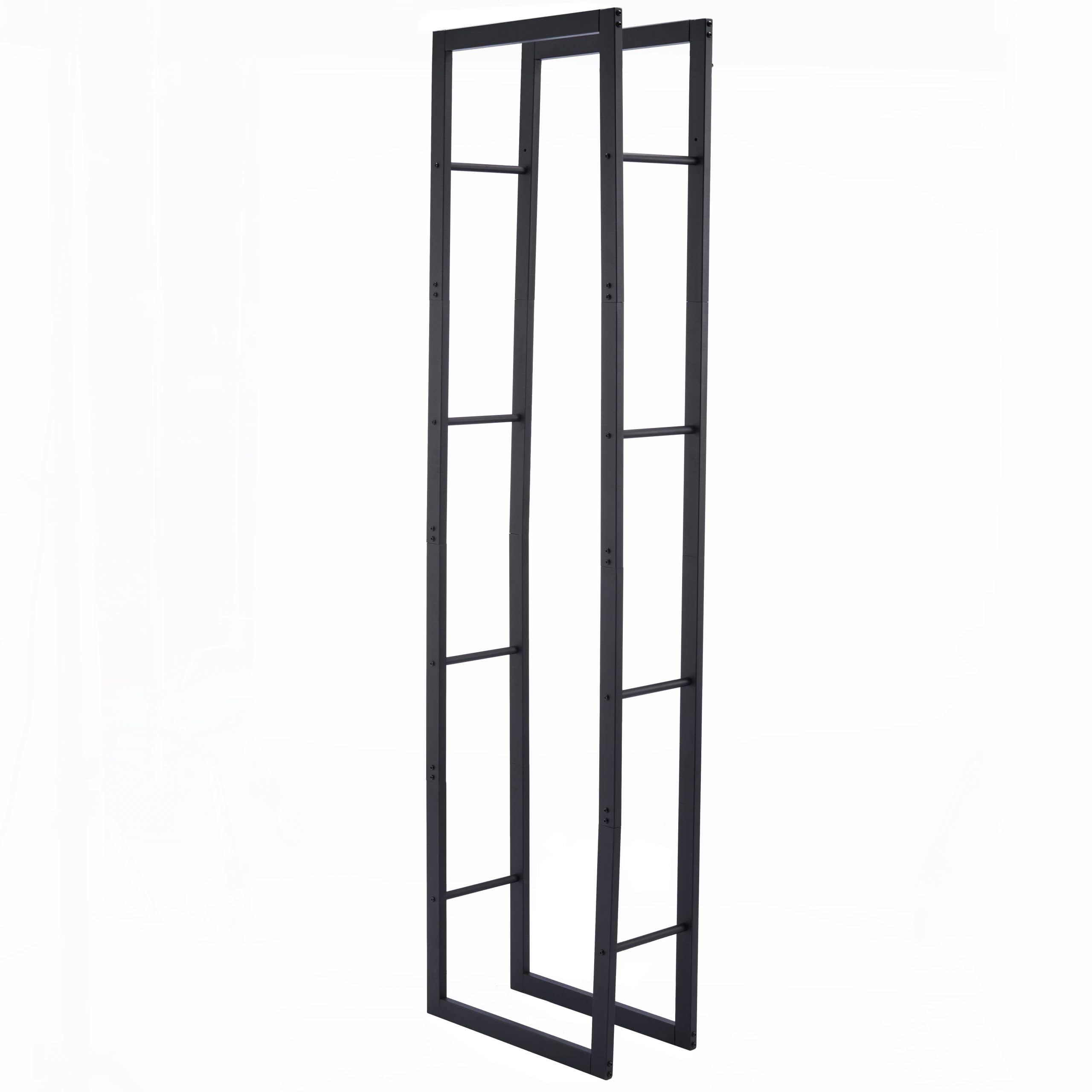 Kaminholzregal + Tragetasche - Innen & Außen - Feuerholzregal - Kaminholzständer - Brennholzregal - Schwarz - Metall (50x25x196cm)