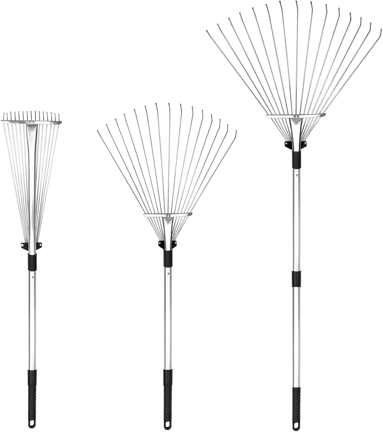 Leaf Rake Set Adjustable Garden Camping Metal with Collapsing Tines and Telescopic Handle for Garden Lawn Yard Lawn Leaves, Shrubs Cleaning