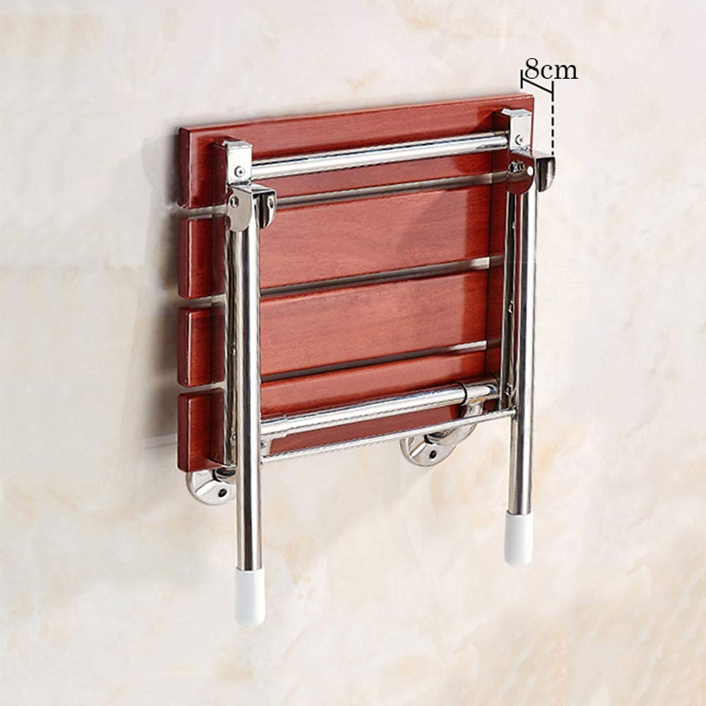 Natural Silla de Ducha de Madera Maciza Montada en La Pared,Asiento de Ducha Plegable con Patas de Acero Inoxidable,para Ancianos y Discapacitados(Cargable 160kg)