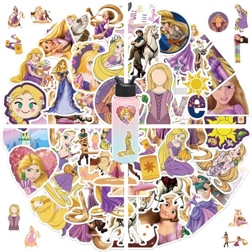 Image of 50pcs Tangled Princess Stickers - Cute Cartoon Decals for Kids, Teens & Adults - Water Bottle & Laptop