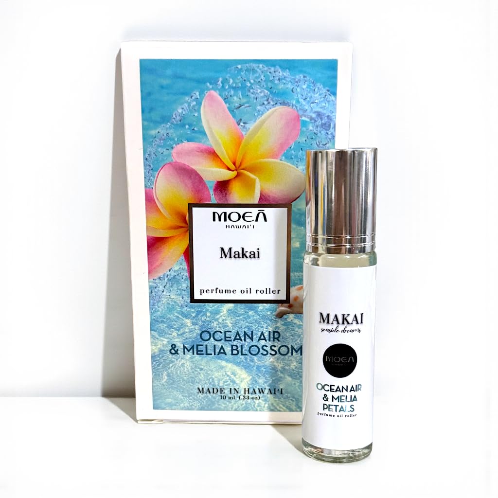 MOEA Perfume Roller - Makai Seaside Dreams - Ocean Air and Plumeria - Hawaiian White Flowers Tropical - Vegan & Safe for Sensitive Skin