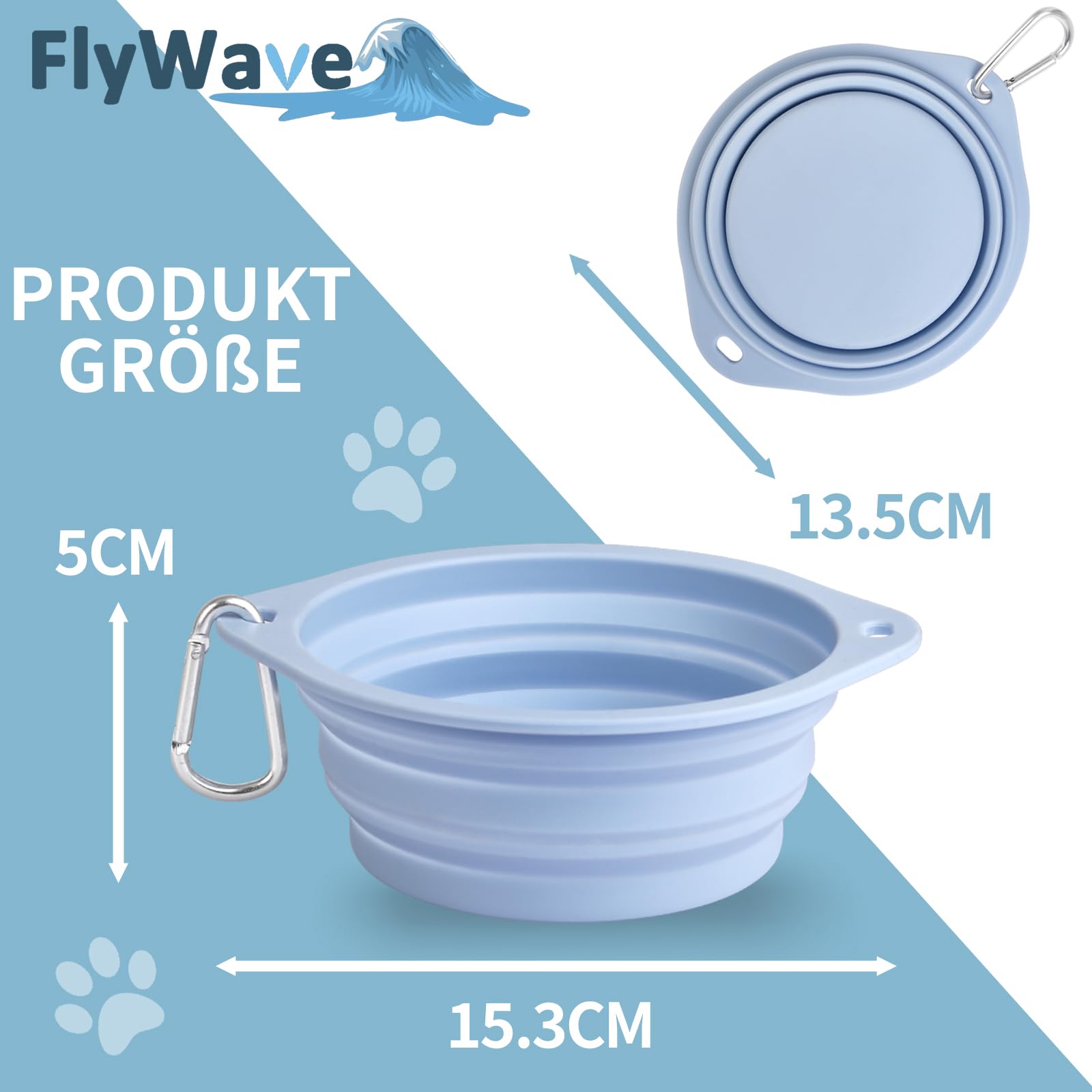 FlyWave Składana miska dla psa w podróży, miska podróżna dla psa, zabezpieczona przed wyciekiem, miska do picia dla psa na podróż, składana, 350 ml, niebieska