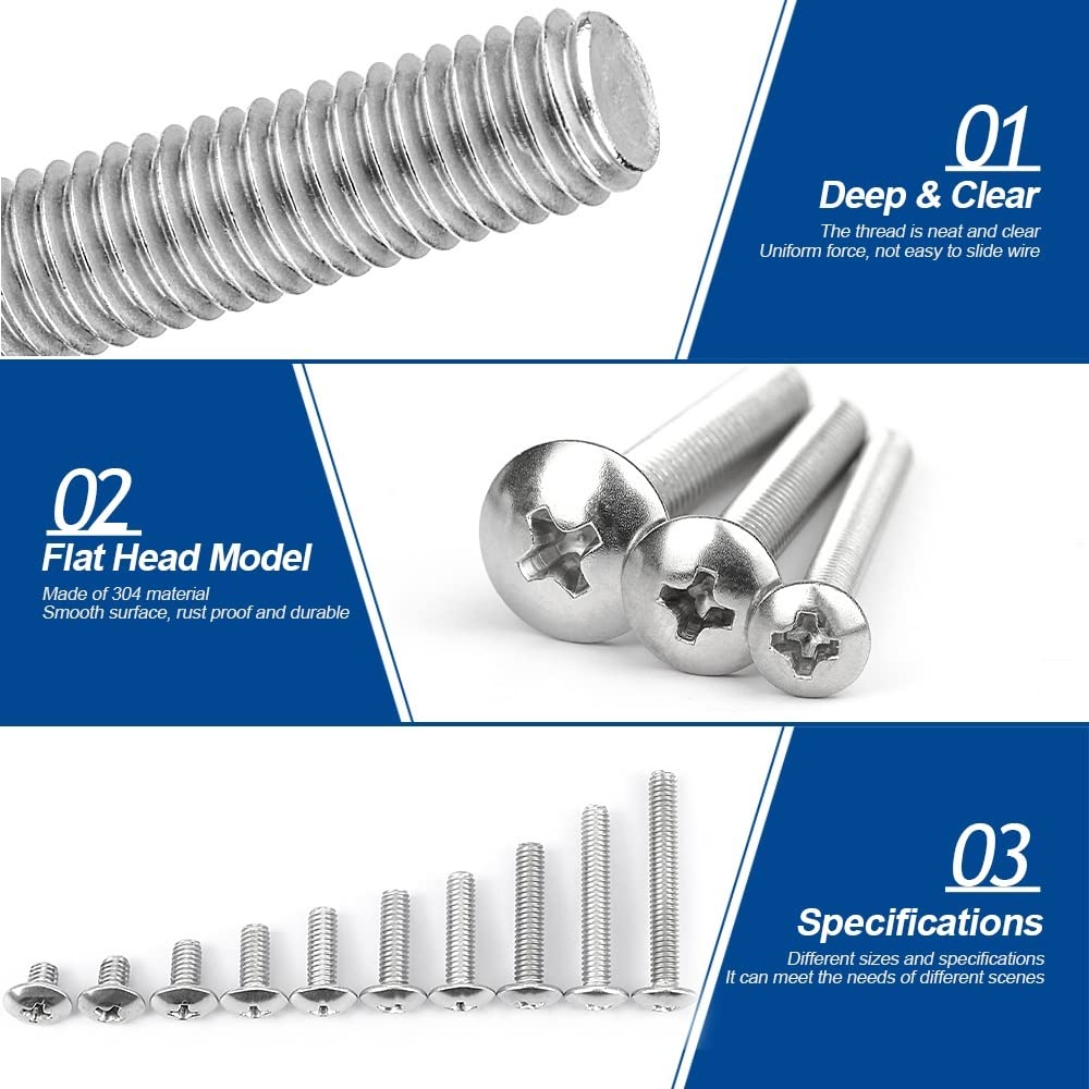 Tornillo de Cabeza Redonda de Truss Ajuste de Acero Inoxidable M3 m4 m5 Tornillo de Phillips con Tuercas de la máquina del Kit de Surtido(M5 281pcs)